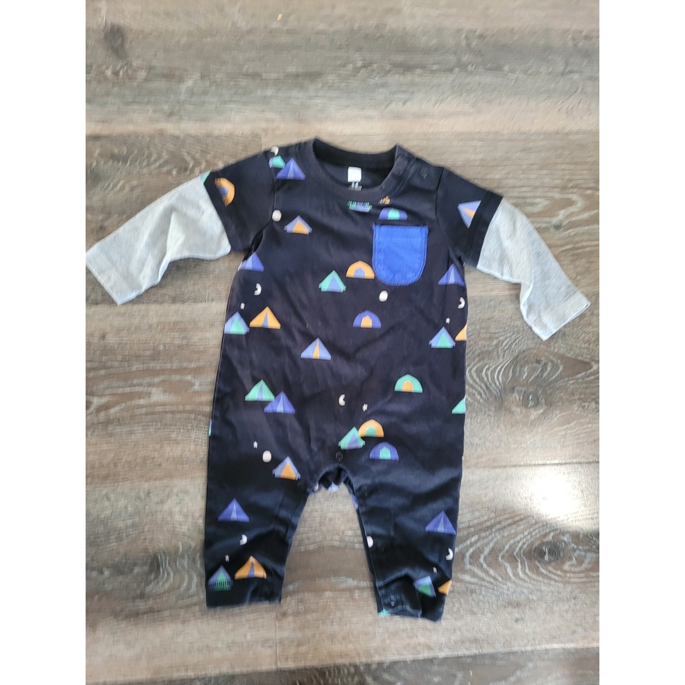 Tea Baby Boy Camping Tent Print Layered Long Sleeve Romper 3-6 Months #1